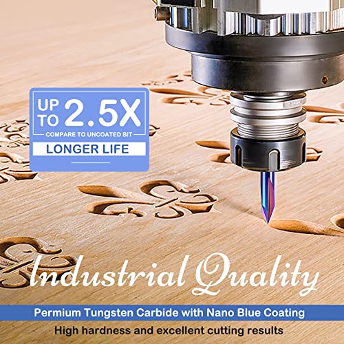 HQMaster CNC Router Bits 1/4 Inch Shank Carving Bit 8 Pcs Set for Wood Detail Profile V Groove Engraving Solid Carbide CNC Router Bit Collection HQMaster