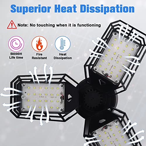 Aoretic LED Garage Lights Bulb 2 Pack -80W, 8000LM 6500K Led Shop Light with 3 Deformable Panels, Basement Barn Light Garage Ceiling Lights, E26/E27 Aoretic