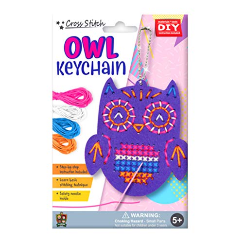 C.S. Kids KC06 Owl Keychain, First Sewing Arts & Crafts Gifts - Animal Crafting Keychain | Educational DIY Cross-Stitch Sewing Kit for Kids, Sew Your C.S.KIDS