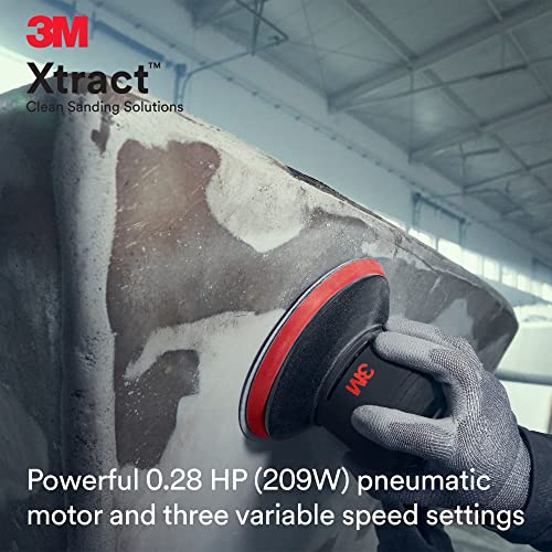 3M Pneumatic Random Orbital Sander - Xtract ROS, 88949, 6 in, Non-Vacuum, 3/32 in Orbit, Lightweight and Comfortable, 12000 RPM, 209W Motor, 3 Speed 3M