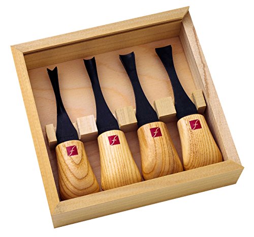FLEXCUT Carving Tools, Wide-Format Palm Gouges, Ash Hardwood Handles and Carbon Steel Blades, Set of 4 (FR404) FLEXCUT
