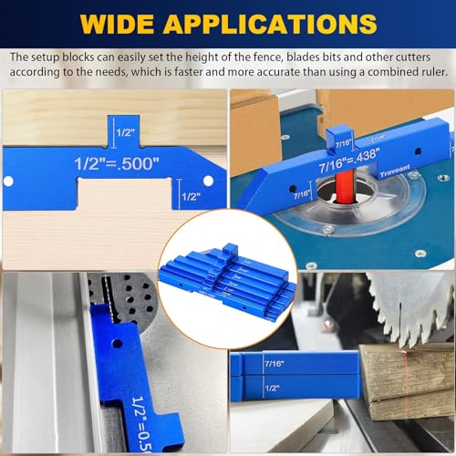 TRAVEANT Router Table Set Up Bars, 7PCS Aluminum Precision Setup Block Height Gauge Set for Woodworking Tools Table Saw Accessories Angle Depth Traveant
