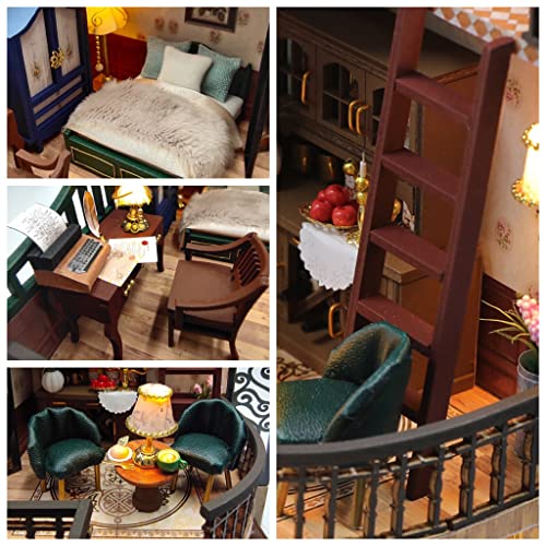 Lannso DIY Dollhouse Miniature Kit, Doll House Kit with Dust Proof Cover and Music Box, Mini Wooden Dollhouse Toys for Adult Gift(M2132) Lannso