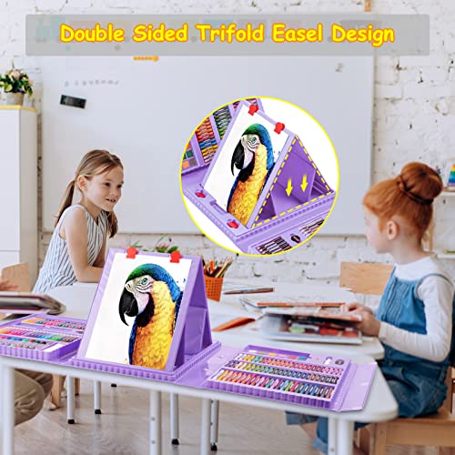 Art Supplies, 272 Pack Art Set Drawing Kit for Girls Boys Teens Artist, Deluxe Gift Art Box with Trifold Easel, Origami Paper, Coloring Pad, Drawing POPYOLA