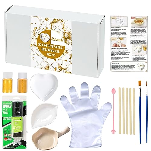 Kintsugi Repair Kit, Pottery Repair Kit Comes with Two Mini Practice Ceramic Bowls for Starter, Kintsugi Craft Repairs Your Meaningful Pottery