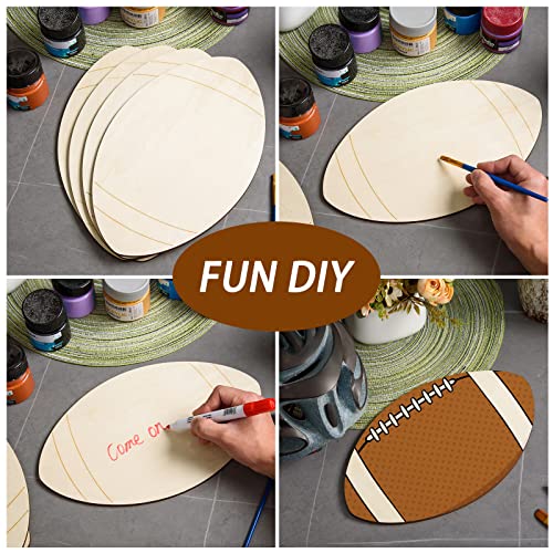 8 Pcs Wooden Football Cutouts Unfinished Wood Sports Themed Cutout Blank Wooden Football Shape Wood Hanging Slice Ornaments for DIY Crafts Door AWIZOM