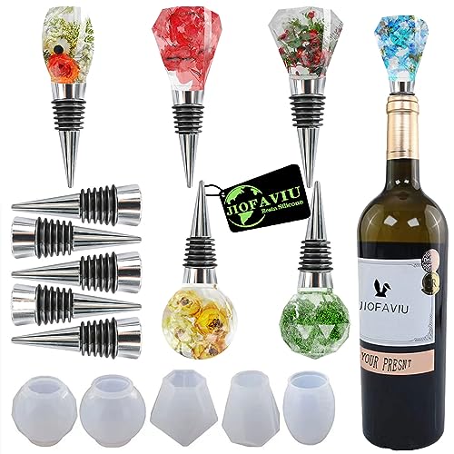 JOFAVIU 10 Pcs Resin Wine Bottle Stoppers Molds Set, Wine Stopper Silicone Molds for Epoxy Resin, Stopper Epoxy Resin Silicone Molds Set Kits (5 Jiofaviu