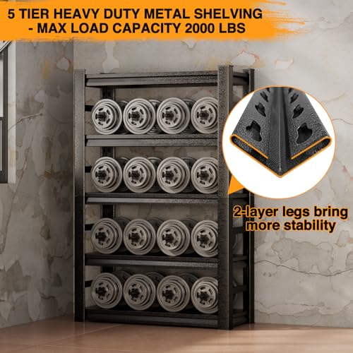 5 Tier Garage Shelving, Storage Shelves Heavy Duty Shelving, Adjustable Metal Shelf Rack and Shelf Units, Garage Shelving Heavy Duty Warehouse BEESTMUEBLE