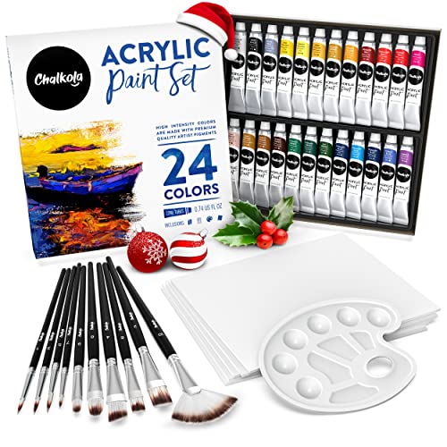 Chalkola Acrylic Paint Set for Adults, Kids & Artists - 40 Piece Acrylic Painting Supplies Kit, with 24 Acrylic Paints (22ml), 10 Painting Brushes, 5 Chalkola