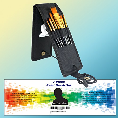 LorDac Arts Paint Brush Set, 7 Artist Brushes for Painting with Acrylic, Gouache, Oil and Watercolor. Professional Art Quality on Canvas, Wood, Face LorDac Arts