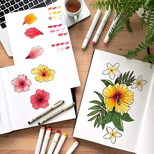 Marker Pads Art Sketchbook, Ohuhu 6.9"x6.5" Mini Square Size, 120LB/200GSM Heavy Smooth Drawing Papers, 30 Sheets/60 Pages, Hardcover Sketch Book, Ohuhu