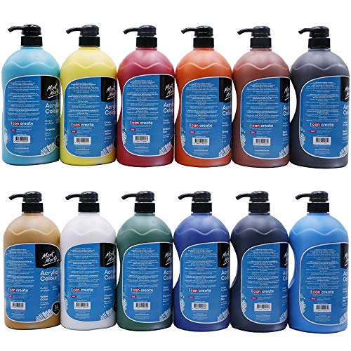 MONT MARTE Signature Acrylic Color Paint Set, 12 x 33.8oz (1L), Semi-Matte Finish, 12 Colors, Suitable for Canvas, Wood, Fabric, Leather, Cardboard, MONT MARTE