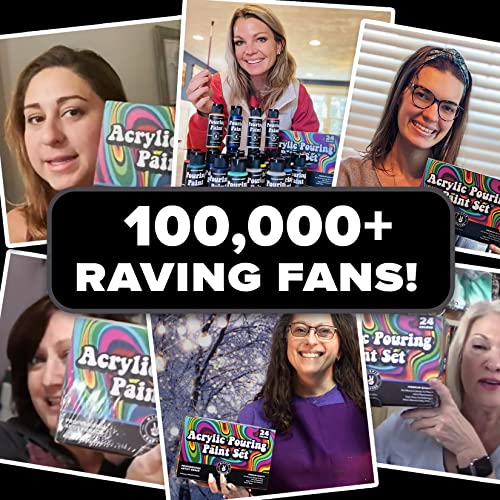 Paint Pouring Acrylic Paint Kit Ready to Pour Art and Liquid High Flow Painting Supplies Bulk 24 Color Craft Set with Metallics Fluid Acrylic Medium HIPPIE CRAFTER