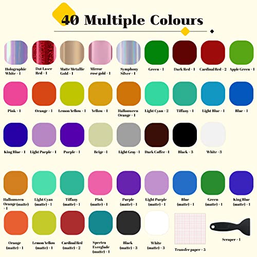 HTVRONT Permanent Vinyl for Cricut Machine-57 Pack 12" x 12" Permanent Vinyl Bundle, 52 Adhesive Vinyl Sheets & 5 Transfer Tape for Vinyl Permanent HTVRONT