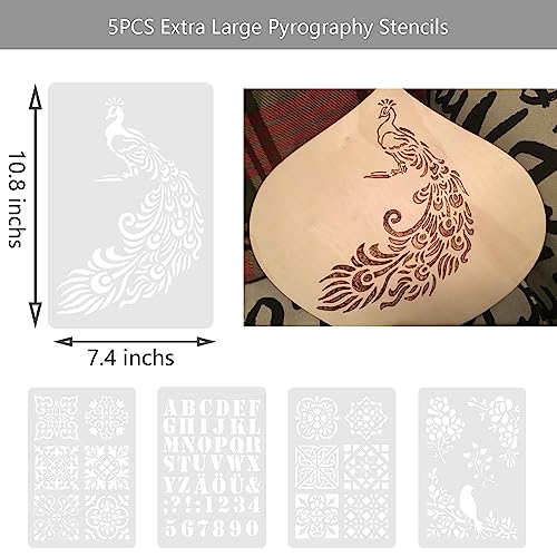 WANDART Professional Wood Burning Kit with One Pyrography Pen Single Wood Burner with 20 Wood Burning Tips with Case and 5PCS Stencils WANDART