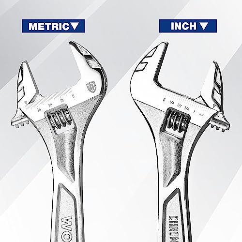 WORKPRO 10" Adjustable Wrench, Heavy Duty Spanner with Inch/Metric Scale, Premium Cr-V Steel, Chrome Plated WORKPRO