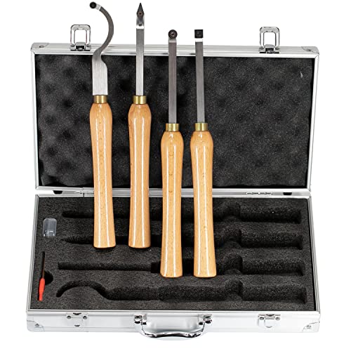 4pcs Mini Carbide Tipped Wood Lathe Turning tools Combo set Rougher Detailer Finisher Hollower with Wood Handle and Diamond Round Square Carbide Asieg Tool