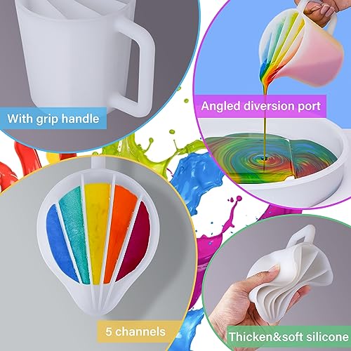 LET'S RESIN 17OZ/500ML Split Cup with Handle, Thicken & Easy Clean Split Cups for Paint Pouring with 5 Channels, Silicone Reusable Fluid Art Split LET'S RESIN