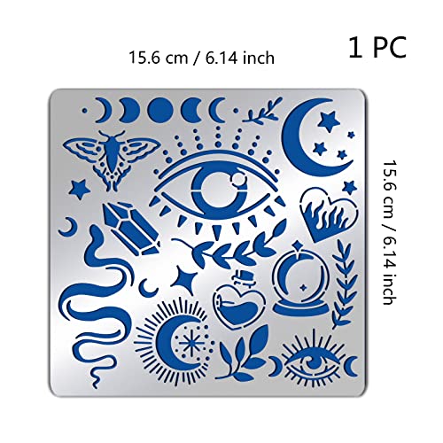 BENECREAT Witchcraft Theme Stencils 6x6 Inch The Devil's Eye Snake Moon Stainless Steel Stencil for Drawings and Woodburning, Engraving and BENECREAT