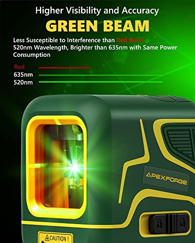 APEXFORGE X1C Cross Line Laser Level, with Rechargeable Battery, 100ft Green Beam, Self-Leveling, Vertical and Horizontal Line, Pulse Mode, 360° APEXFORGE