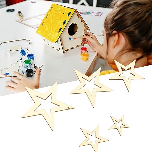 205PCS Wooden Crafts to Paint, Assorted Size Christmas Tree Hanging Ornaments Mini Wooden Stars Slices Unfinished Wood DIY Crafts HERCHR