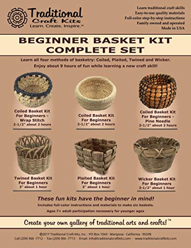 Traditional Craft Kits Beginner Coil Basket Kit - Complete Basket Weaving Kit Set, 6 Basket Making Kit with Basket Weaving Supplies, Complete with Traditional Craft Kits
