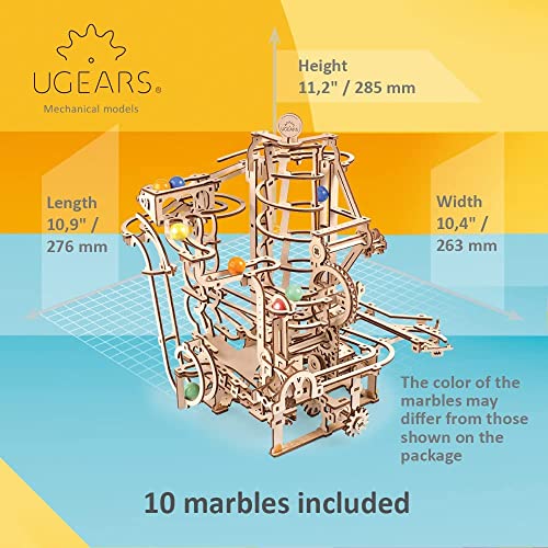 UGEARS Marble Run Spiral Hoist - Fourth Wood Marble Track 3D Puzzle Model Kit with Colored Glass Marbles - 3D Puzzles for Adults and Kids for UGEARS