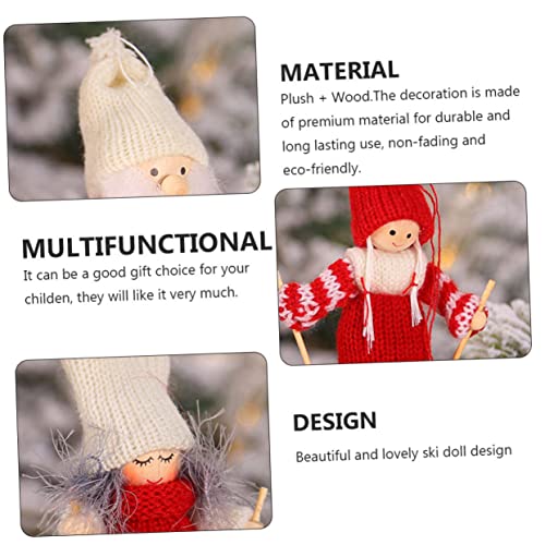 Yardenfun 4pcs Wooden Ski Doll Christmas Tree Decoration Wooden Farmhouse Hanging Crafts Ski Doll Ornament Christmas Tree Hanging Ornaments Yardenfun