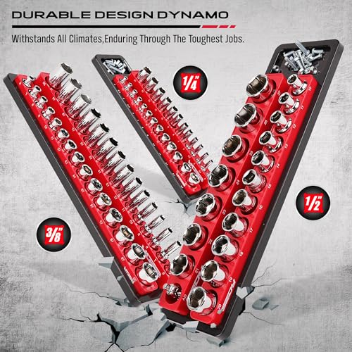 Magnetic Socket Holder Organizer Set: 6-Piece Detachable 1/2 3/8 1/4 Drive Sockets Storage Tray Magnetic Socket Organizer Tool Box Drawer Tool Box SEDY