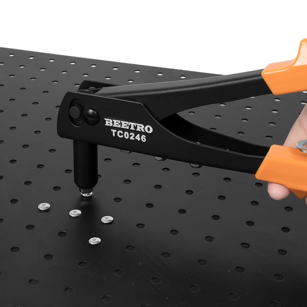 BEETRO Heavy Duty Hand Riveter, Rivet Gun, 3/32"-1/8"-5/32"-3/16", 4 Nosepieces Set Includes 100pcs Rivets, Durable and Suitable for Metal, Plastic BEETRO