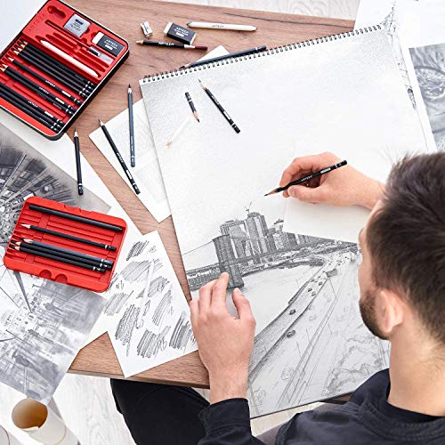 Arteza Drawing Set for Adults, Set of 33 Artist Sketching Tools, 20 Graphite & 4 Charcoal Sketch Pencils, 1 Fineliner, 3 Blenders, 1 Sharpener, 3 ARTEZA