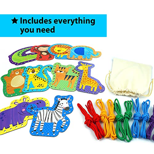 KRAFUN Beginner Easy Safari and Animal Lacing Card Kit, 10 Preschool Lacing Card Project for Kids Arts & Crafts, Lacing Cards for Toddlers, Fine KRAFUN