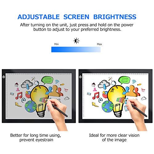 Black A4 Dimmable LED Artcraft Light Box Tracer Slim Light Pad Portable Tablet, USB Power Cable Copy Drawing Board Tracing Table for Artists LooEooDoo