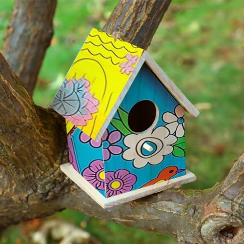 Barydat 6 Pcs Hanging Bird Houses for Outside Unfinished Wooden Bird Houses to Paint and Build DIY Birdhouse Kits for Kids Girls Boys Arts and Craft Barydat