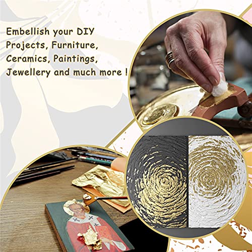 KraftiSky Gold Leaf Sheets - 100 Gold Foil Sheets - 14 x 14 cm Multipurpose Gold Leaf for Nails, Art & DIY Projects, Picture Frames, Home Walls, KraftiSky