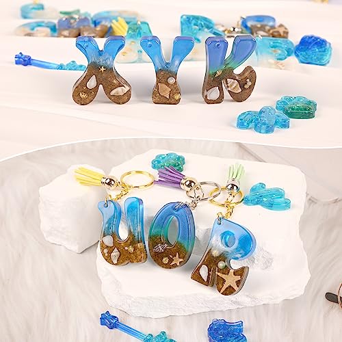 Moukiween Reversed Alphabet Resin Molds Kit,Alphabet Keychain Molds with Hole,Fancy Letter Silicone Molds for Resin,Epoxy Resin Casting Mold for Moukiween