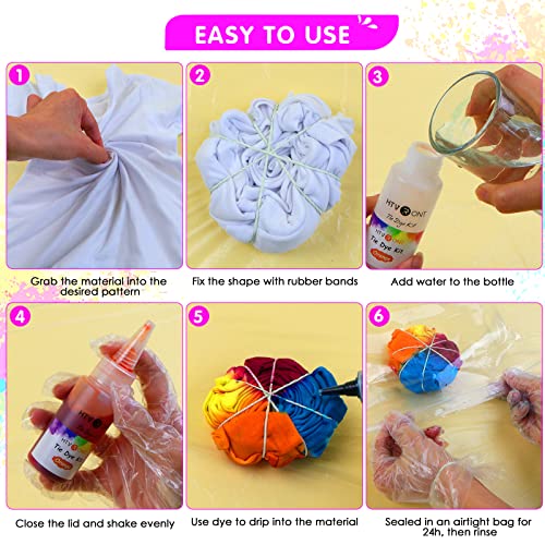 HTVRONT Tie Dye Kit - 32 Vibrant Colors Pre-Filled Bottles Tyedyedye Kit, Permanent Non-Toxic for Large Groups Kids Adults,Tye Fabric Textile HTVRONT