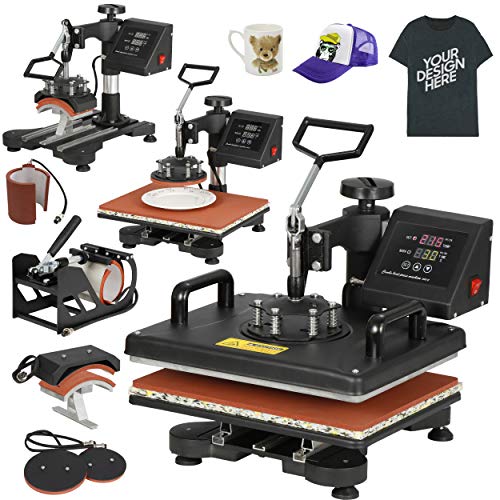 F2C 12" x 15" Heat Press Machine Pro 6 in 1 Swing Away Digital Heat Transfer Sublimation Press Combo for T-Shirt Bag Hat Cap Mug Plate F2C