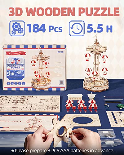ROKR 3D Wooden Puzzles for Adults-LED Wooden Music Box Kits-Wood Model Kits to Build-3D Puzzles for Kids and Adults-Christmas STEM Toy Gifts ROKR