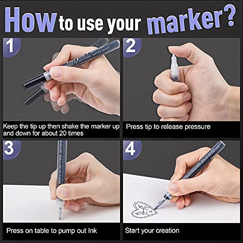 Black Paint Pen Acrylic Marker: 8 Pack 0.7mm black Paint Marker, Paint Markers for Metal, Art, Wood, Black Paper, Plastic, Ceramic, Metallic, Rock AKARUED