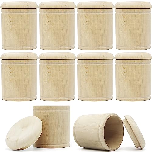 AEVVV Paintable Wooden Box with Lid 2''x2.8'' 10 pcs Storage Spice Containers Blank Trinket Box Jewelry Box Decorative Decoupage Boxes DIY Wood Ring AEVVV