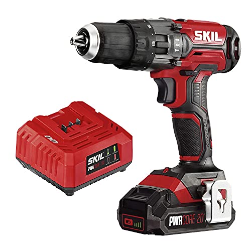 SKIL 20V 1/2 Inch Hammer Drill, Includes 2.0Ah PWRCore 20 Lithium Battery and Charger - HD527802 Skil