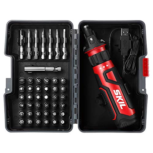 SKIL Rechargeable 4V Cordless Screwdriver with Circuit Sensor Technology Includes 45pcs Bit Set, USB Charging Cable, Carrying Case - SD561204 Skil
