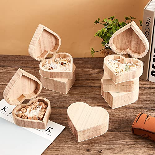 Unfinished Unpainted Wooden Box Treasure Chest with Art Brushes Wood Heart Shaped Natural Pine Box Wooden Heart Box with Hinged Lid for DIY Art Craft Taiyin