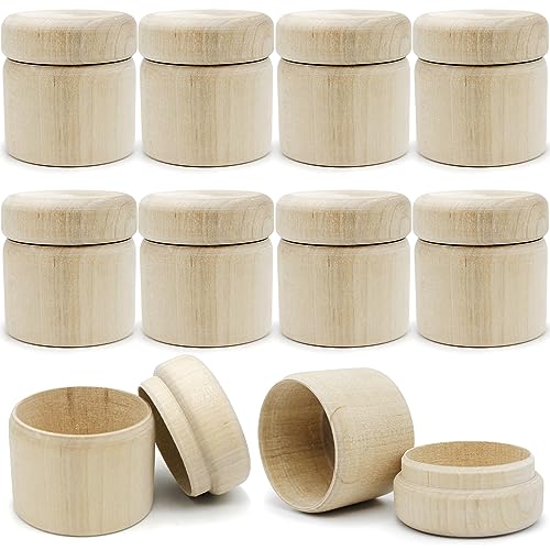 Unpainted Wooden Round Boxes with Lids - Set of 10 Mini Wood Craft Boxes - DIY Storage Containers for Crafts - Unfinished Blank Trinket Wood Boxes, AEVVV