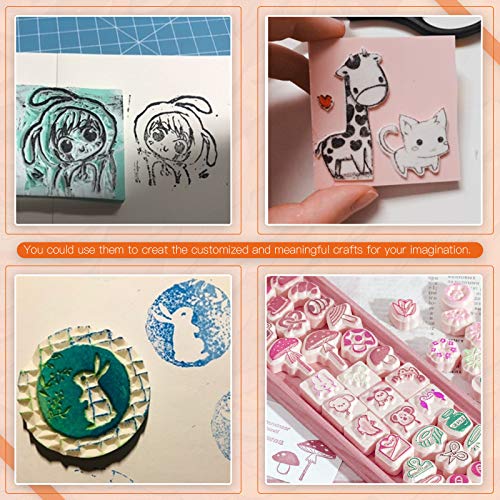 Rustark 22 Pcs Mixed Rubber Stamp Carving Blocks Set with Carving Knives and Whetstone, Carve Block Printing Carving Block Kit for Printmaking, Rustark