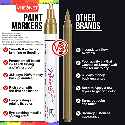 VHEONET 12 Permanent Paint Markers on Almost Anything Never Fade Quick Dry, Oil-Based Waterproof Paint Marker Pen for Rock Painting, Stone, Wood, VHEONET