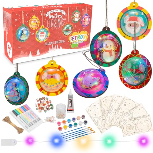 FTBox Christmas Wood Crafts Kit for Kids, Arts and Crafts Gifts for Boys Girls, Craft Activities Painting Art Toys for 6 7 8 9 10 11 12 Year Old FTBox