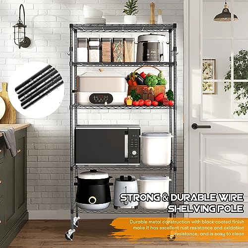 YNN Storage Shelves, 5 Tier Heavy Duty Adjustable Shelves with Wheels 350 Pounds Loading Capacity per Shelf Storage Metal Shelf 36" W x 14" D x 72" H YNN