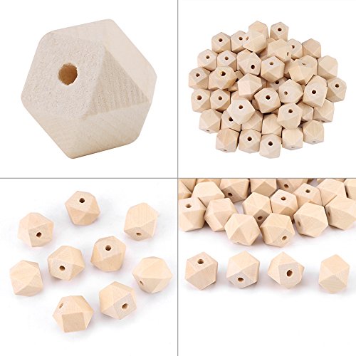 Geometric Wooden Beads 50Pcs Unpainted Faceted Geometric Unfinished Wood Bead Polygons Shape DIY Wooden Spacer for Necklace Bracelet Making DIY Ejoyous